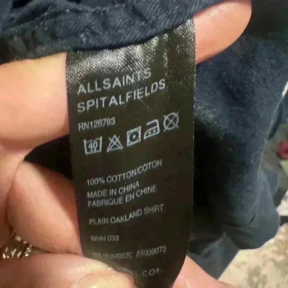 AllSaints Spitalfields Jacket Navy Hooded Pull Over Size 14 100% Cotton Casual - Picture 6 of 6